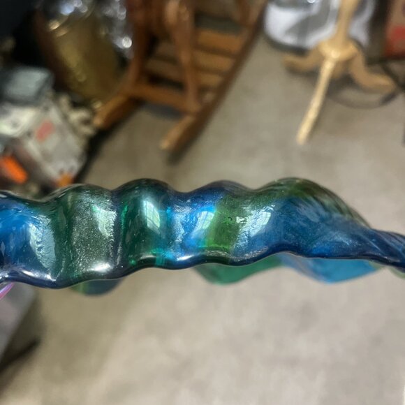 Vintage Blown Art Glass Clamshell Green Blue Bowl Dish MCM Shell Aquatic Ocean - Picture 9 of 10